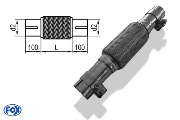 Flexibles Rohr Interlock - Ø76mm - Länge: 150mm + Stutzen Innenleben besteht aus Edelstahlwellrohr